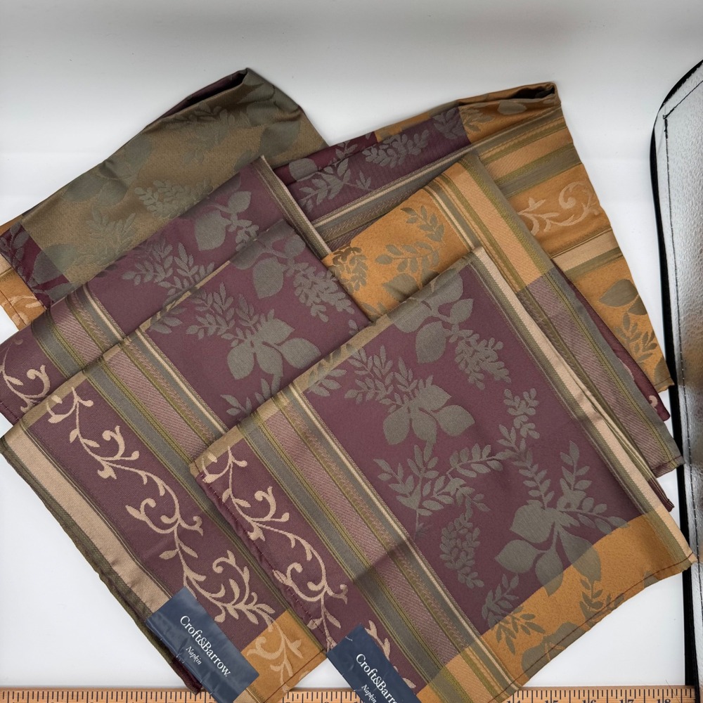 Croft & Barrow 6 Pack Cloth Napkins Burgundy Gold Floral Jacquard 18x18